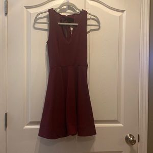 Burgundy halter top knee length dress